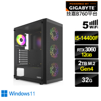 【技嘉平台】i5十核GeForce RTX 3060 Win11{回歸者GI16DW}電競電腦(i5-14400F/B760/32G/2TB/WIFI)
