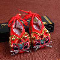 Embroidered Bell Tiger Head Shoes Baby and Infant Tang Suit Zhuazhou Full Embroidery Tail Soft Bottom Onitsuka Tiger Shoes Step Front Full Moon Full Year