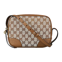 GUCCI 古馳 經典雙G LOGO緹花牛皮陪襯拉鍊斜背包(咖啡)