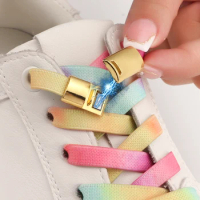 Magnetic Lock Elastic Laces Sneakers No Tie Shoe laces Adult Kids 8mm Wide Rainbow Flat Rubber Shoelaces Shoe Accessories
