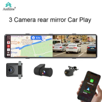 12inch Dash Cam Mirror wireless Android auto Apple Carplay Dash Cam 3 Cameras Car Dvr 2K+1080P Time-lapse digital Video Recorder