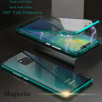 Huawei Mate 20 Pro Magnetic Case 360 Front+Back double-sided 9H Tempered Glass Case for Huawei Mate 20 Pro Metal Bumper Case