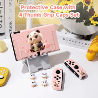 1 Pcs Pink panda Protective Case Bundle with 4pcs Grip Caps For Nintendo Switch OLED