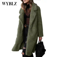 WYBLZ Winter Faux Fur Coat Women Warm Teddy Coat Ladies Fur Teddy Jacket Female Long Coat Plus Size Outerwear Plush Overcoat