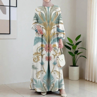 Pakaian Muslimah Baju Kurung dengan Trend Motif Bunga 2025 |   Gaun Panjang Lengan Balon Cantik untu