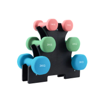【Ultrasport】彩色防滑六角鑄鐵啞鈴組附專用啞鈴收納架(1kg 2kg 3kg共三對)