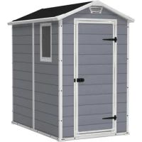 Keter Manor 4x6 Resin Outdoor Storage Shed Kit-Perfect to Store Patio Furniture, Garden Tools Bike Accessories, Grey &amp; White
