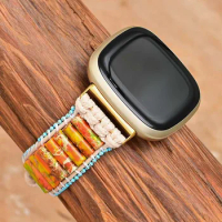 Vibrant Colourful Emperor Stones Fitbit Versa3 Watch Strap Handmade Cylindrical Jasper Stones Fitbit Watch Strap Drop-shipping