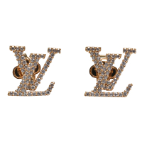 【Louis Vuitton 路易威登】M00609 經典ICONIC系列萊恩石鑲飾LV造型穿式耳環(金)