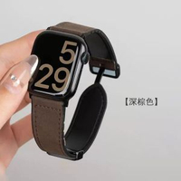 全城熱賣 - 新款瘋馬皮矽膠磁吸iwatch錶帶適用蘋果手錶applewatch s10/9運動【深棕色】瘋馬皮磁吸扣適配iWatch 4/5/6/se 40mm