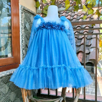 Dress pesta tutu  Ruffle anak perempuan mewah hias bunga panjang selutut usia 1-10th gaun tutu canti