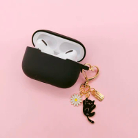 Cute Black Headphones Case For AirPods Pro Silicone Earphone Cases For Airpods Pro 3 Headset Protect Cover Cartoon Cat Keychain