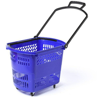 超市購物籃拉桿帶輪購物筐零食便利店加厚大號塑料藍托籃手提籃子 夏沐生活