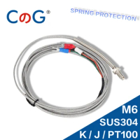 CG WRNT-02 M6 Screw K J PT100 Type 1M 2M 3M 5M Wire Cable Thermocouple Temperature Sensor for Industrial Temperature Controller