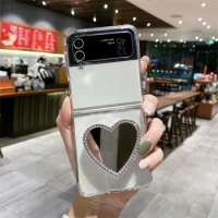 Mirror Love Folding Bracket Transparent Phone Case For Samsung Galaxy Z Flip 4 5 3 5G Flip3 Flip4 Protective Hard Flip Cover