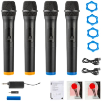 VHF 4 Channel Wireless Microphone System Professional Handheld Dynamic Microphone Karaoke Mic for Home Party Speaker Church