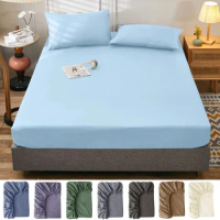 Cotton Bed Fitted Sheet Soft Mattress Cover Solid Color Non Slip Adjustable Bed Covers Single/Double/Queen/King Size Bedsheet