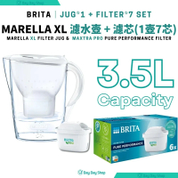 【升級PRO版】Marella XL 3.5L 濾水壺 (PRO版本) + MAXTRA PRO 純淨全效濾芯｜ 一壺七芯 (壺内含1件濾芯+6件滤芯) 白色