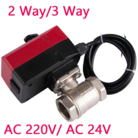 2 Way/3 Way Manually&amp;Automatically Electric Valve Brass Motorized Ball Valve AC220V/AC24V DN20 DN25 DN32 L-type
