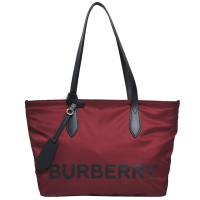 BURBERRY 品牌字母LOGO徽標圖騰尼龍肩背拉鍊托特購物包(酒紅色)