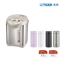 【TIGER 虎牌】日本製VE無蒸氣節能省電真空保溫電熱水瓶 3L(PVW-B30R/保溫瓶 MMZ-K035)