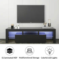 Entertainment Center with Drawer for 55 60 Inch TV, Modern High Gloss TV Console Cabinet with 2 Glass Open Shelves