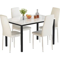 AWQM 5 Pieces Dining Table Set, Kitchen Table Set with Faux Marble Top Table and 4 Faux Leather Upholstered Chairs for Kitchen