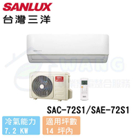 【SANLUX 台灣三洋】12-14 坪 S型 定頻冷專分離式冷氣 SAC-72S1/SAE-72S1