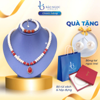Vòng Cổ Ngọc Trai Nước Ngọt Tự Nhiên 100%, Hạt Ngọc Dẹt, Cỡ Hạt 9ly Kết Hợp Mặt Đá Mã Não Đỏ - DB201
