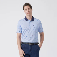 【pierre cardin 皮爾卡登】商務休閒 男款 吸濕排汗直條印花短袖polo衫-水藍色(5247206-35)