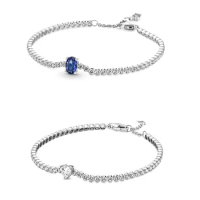 Original Moments Sparkling Heart Tennis Bracelet Bangle Fit Women 925 Sterling Silver Bead Charm Fashion Jewelry