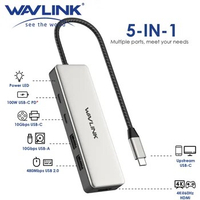 WAVLINK USB C 10Gbps Hub 5-In-1 Multiport Connection Adapter with 85W Power Delivery For MacBook Air/Pro Chromebook Laptops