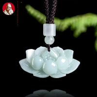 Natural Myanmar barang jadeite tiga dimensi teratai teratai liontin es giok liontin bunga potongan p