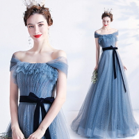 天使的嫁衣 藍色星空裙晚宴年會演出走秀主持人婚紗禮服17608