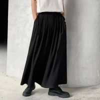 Japanese Men Pants Loose Wide Leg Trousers Fashion Samurai Culottes Male Dark Black All-Match High Waist Pantalon