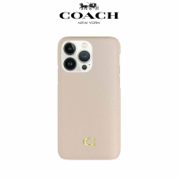 【COACH】iPhone 14 Pro Max 精品真皮手機殼 粉白色經典大C(保護殼/手機套)
