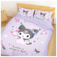 【享夢城堡】雙人床包薄被套四件組(三麗鷗酷洛米Kuromi 妝酷女孩-紫)