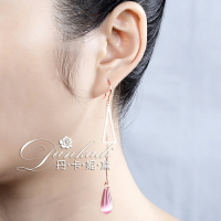 S925純銀超仙粉紅水晶氣質長款流蘇耳環女小姐姐時尚韓國耳墜飾品