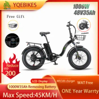 YQEBIKES 1000W 35AH Foldable Ebik Electric Bike 20" x 4.0 Fat Lady Women Family Electric Bicycle