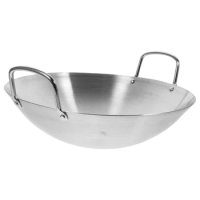 Stainless Steel Wok Dual Handled Wok Round Bottom Wok Traditional Canton Style Frying Pan