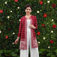 NONA RARA - Outer Amasti Dobi Merah Putih Rmb T4447, Baju kerja batik blouse wanita modern