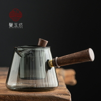 煙灰色日式木把玻璃煮茶壺加厚耐高溫煮茶器電陶爐加熱側把泡茶壺