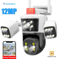 6K WiFi IP Camera Outdoor Surveillance Video Cam Three Screen View Security Cam Mini PTZ CCTV Street Camera IPC360 Home APP