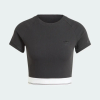 【adidas 愛迪達】上衣 女款 短袖上衣 運動 三葉草 亞規 CS RIB SS TEE 黑 IT9771