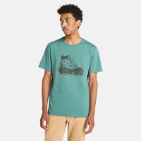 【Timberland】男款藍綠色黃靴Logo短袖T恤(A2Q1HCL6)