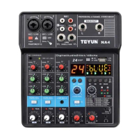 New NA4 4 Channel Bluetooth Mini Audio Mixer Sound Card DJ 16 Digital Effects Noise Reduction Console USB Record For Singing