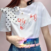 BBHONEY 甜美蕾絲花波點蝴蝶結造型上衣 短袖T恤
