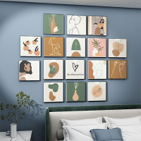 網紅莫蘭迪臥室房間照片墻面布置裝飾品擺件掛畫床頭改造背景貼紙