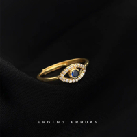 18K Gold Plated Thick Adjustable Open Ring, Micro Pave Zirconia, Eye Ring, Retro Art, Index Finger R