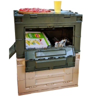 【May shop】加厚塑料折疊箱有蓋側開門收納箱車載箱(收納箱 馬卡龍 摺疊箱)